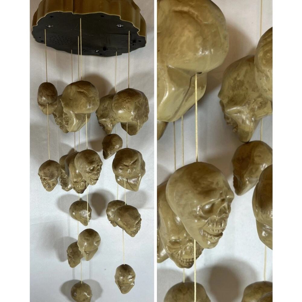 Gemmy Haunted Halloween Wind Chime Shaking Rattle Skulls Animated Glows Motion